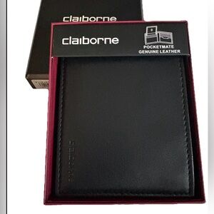 Claiborne Vintage Black Leather Black Leather Bifold Wallet - Pocketmate - NIB